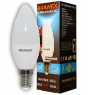 Светодиодная лампа BRAWEX свеча 6Вт 4000К B35 Е14 диммируемая