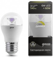 Лампа Gauss LED Globe Crystal Clear E14 6W 2700K диммируемая