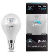 Лампа Gauss LED Globe Crystal Clear E14 6W 4100K диммируемая